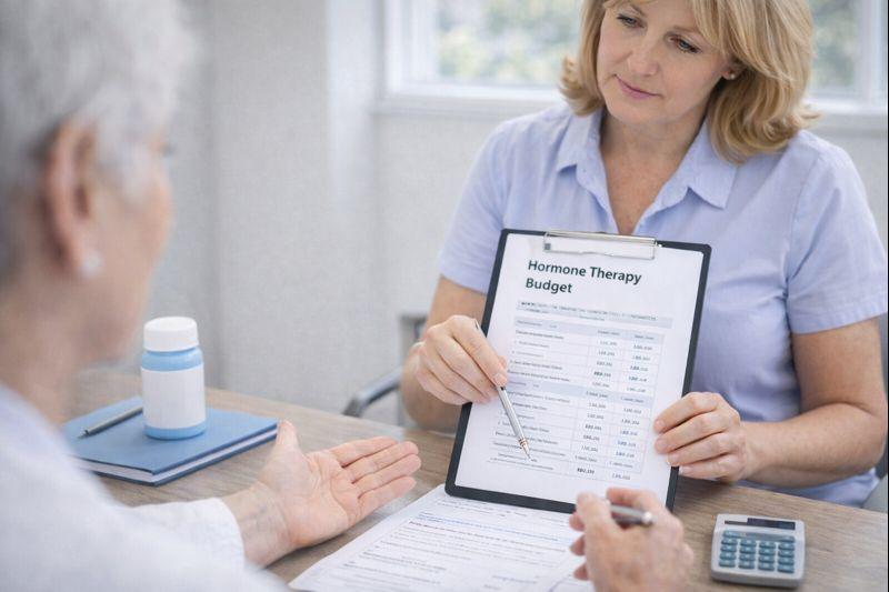 Middle-aged woman reviewing menopause care options with a healthcare provider at a Bloomington, Minnesota clinic