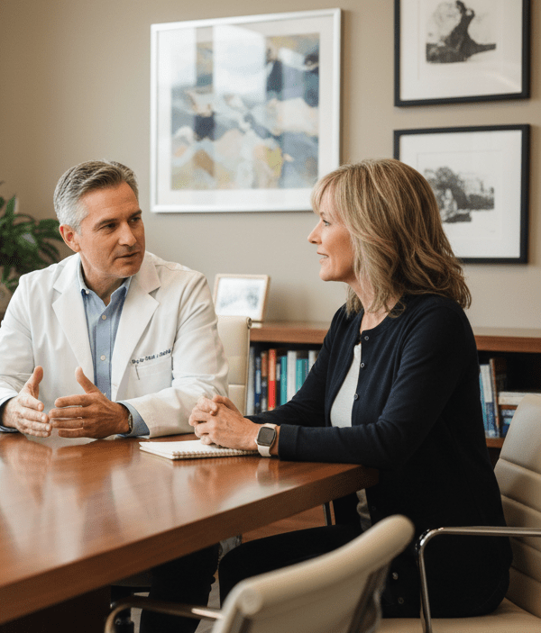 Clinician discussing GLP-1 medical weight loss and appetite regulation with a patient in Minneapolis, Minnesota