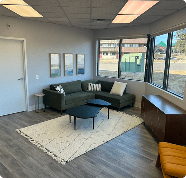Comfortable waiting area at Lite Medical featuring modern seating, soft lighting, and a calm, welcoming atmosphere.