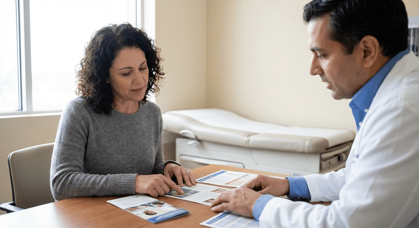 A physician consults with a female patient about female testosterone therapy reversibility at Lite Medical's Blaine clinic, providing evidence-based hormone care.