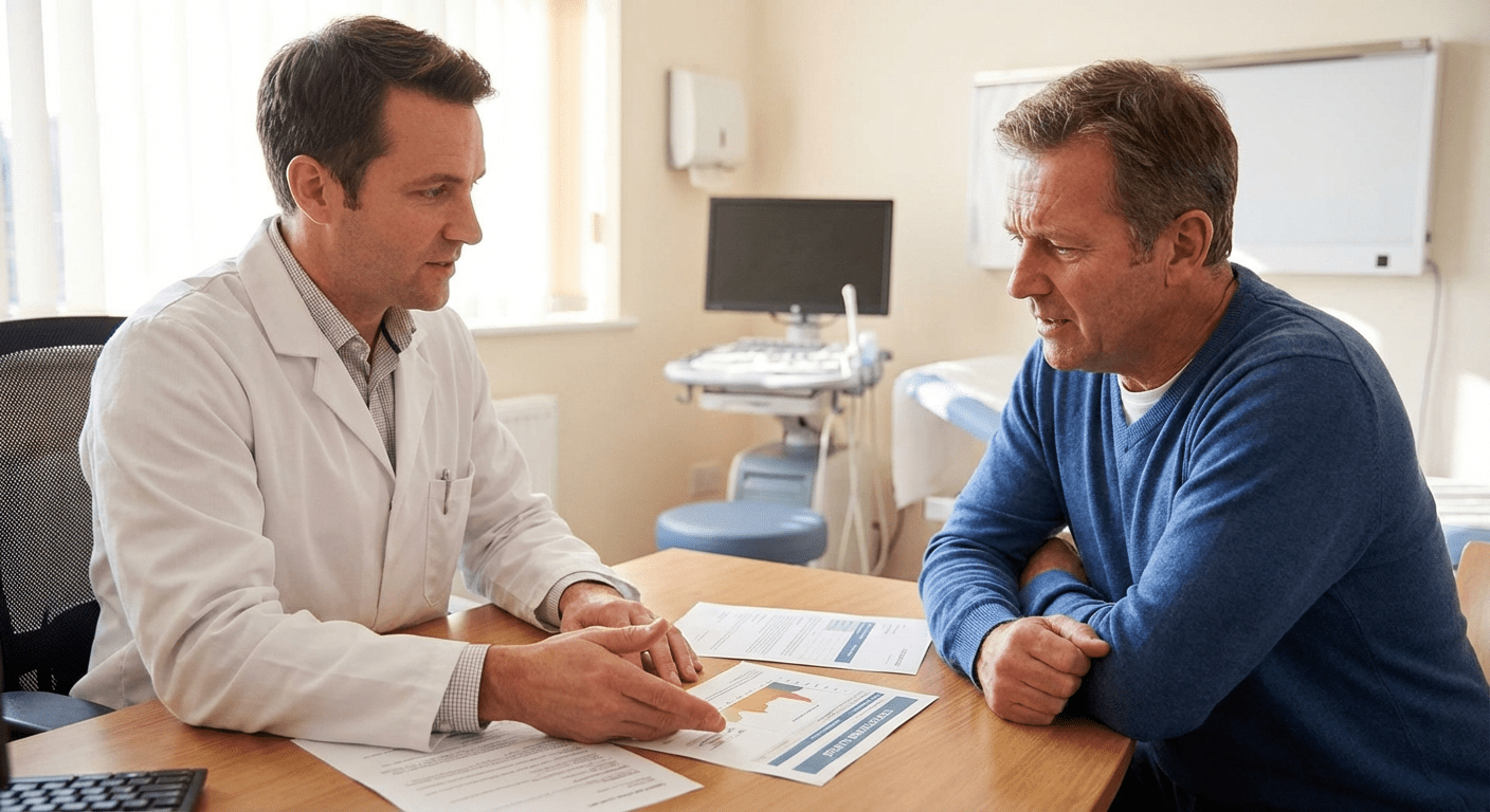 Low Testosterone Treatment at Blaine Clinic β Lite Medical A physician consults with a male patient about untreated low testosterone health risks at Lite Medical's Blaine clinic, providing physician-led men's health care.