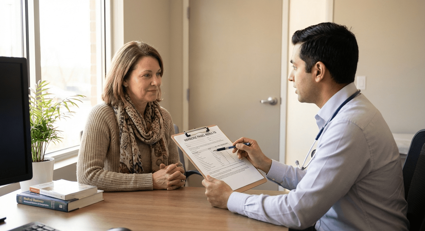 Physician consulting with a patient about hormone replacement therapy at Lite Medical Clinic in Maple Grove.