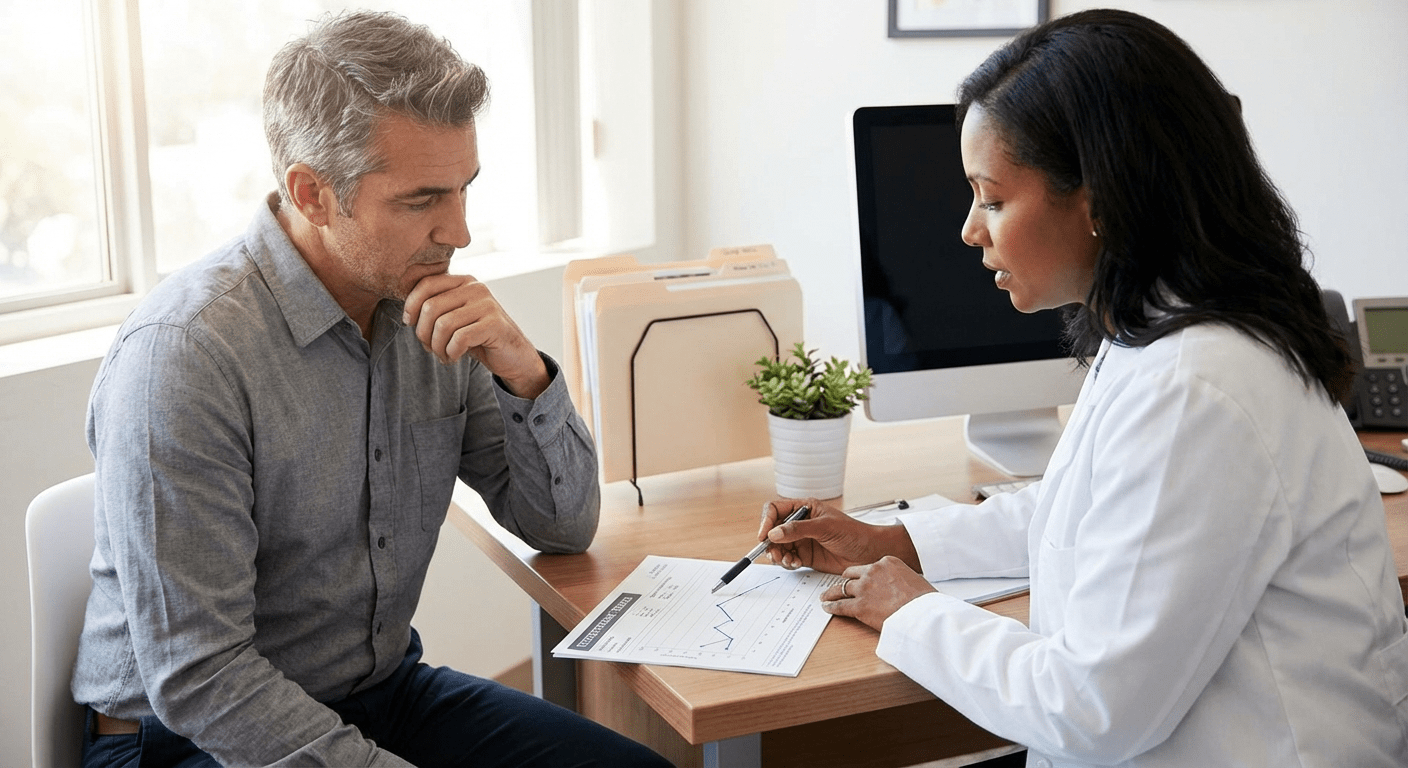 A physician-led consultation on testosterone replacement therapy discontinuation at Lite Medical's Eden Prairie clinic, discussing the implications of stopping TRT.