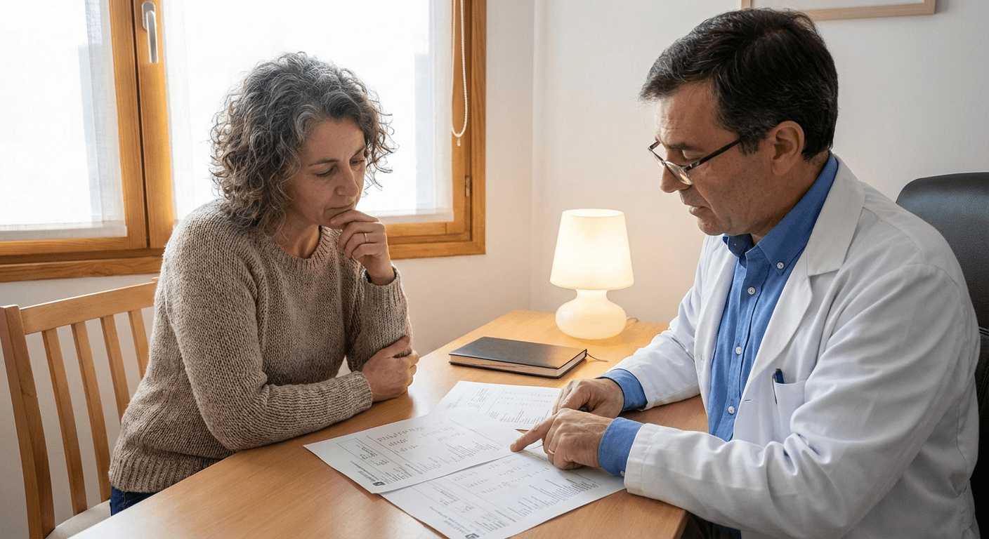 A physician discusses symptom-based hormone care options with a female patient at Lite Medical's Blaine clinic in North Metro, providing personalized physician-led hormone evaluation.