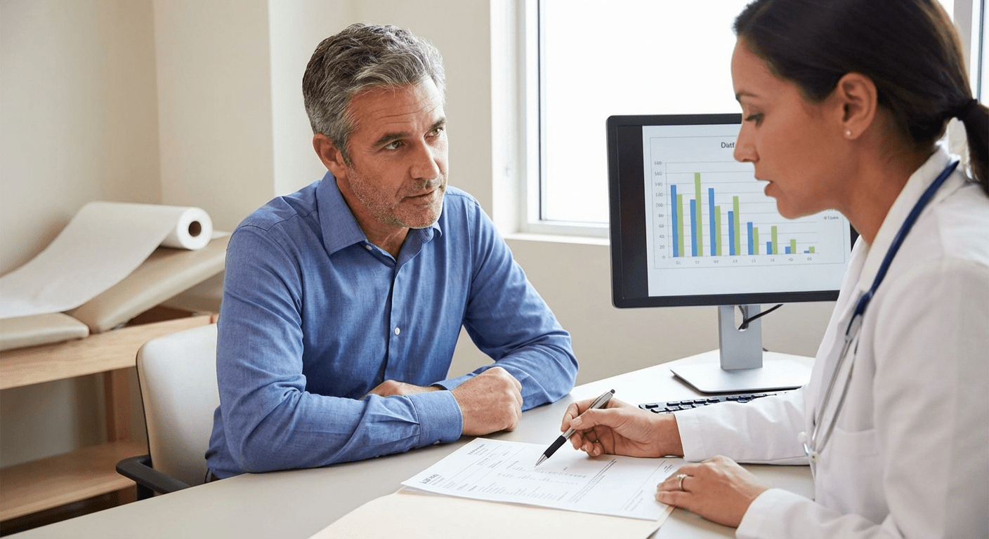 A physician-led clinical setting at Lite Medical's Rochester clinic, focusing on testosterone evaluation and patient care.