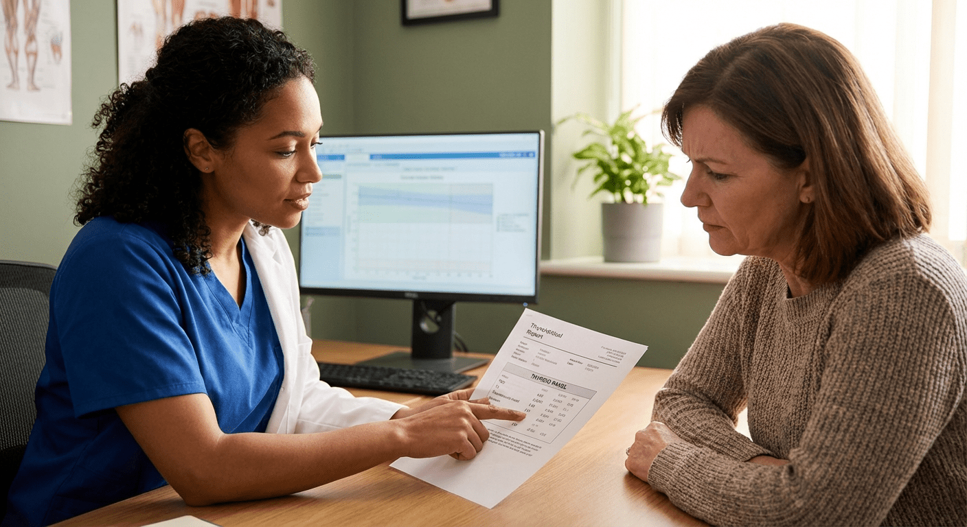 Thyroid Lab Results Consultation at Rochester Clinic — Lite Medical A physician reviews thyroid lab results with a patient at Lite Medical’s Rochester clinic, providing physician-led care for patients who feel terrible despite normal thyroid labs.