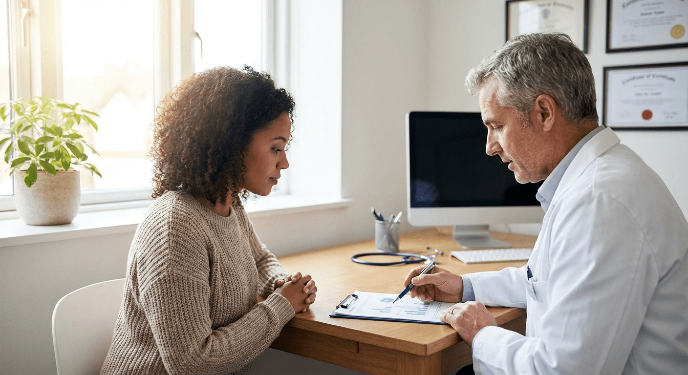 A physician consults with a patient about normal estrogen levels at Lite Medical's Minneapolis clinic, providing physician-led care for managing hormonal health.