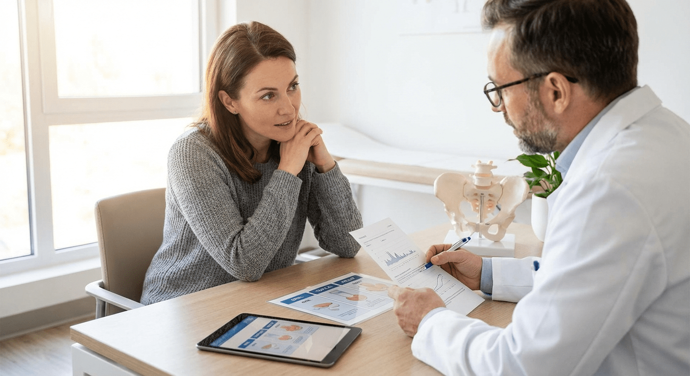 A physician consults with a patient about personalized hormone therapy options at Lite Medical's Edina clinic, providing individualized physician-led hormone care.