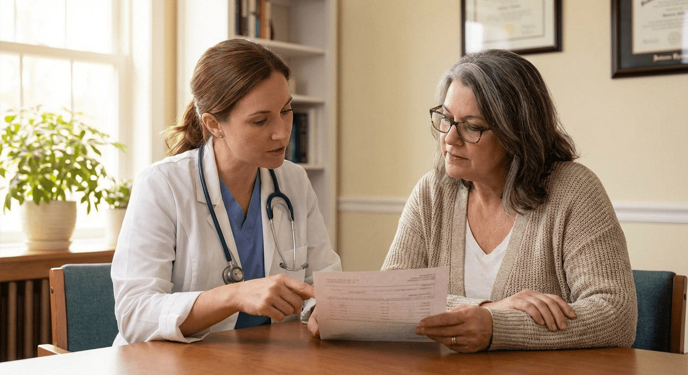 A physician reviews hormone therapy options with a female patient at Lite Medical's Bloomington clinic, providing evidence-based progesterone therapy guidance for perimenopausal and menopausal women.