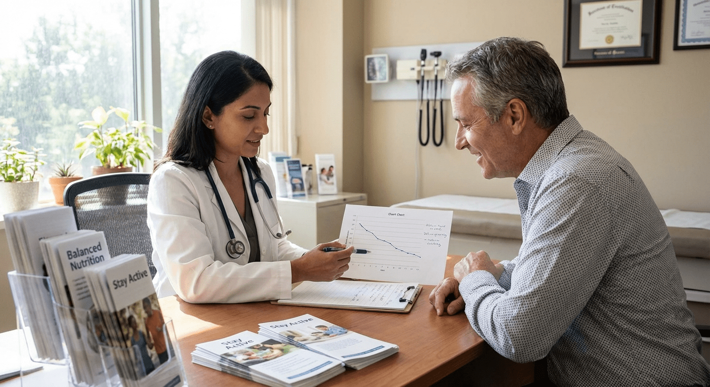 A physician-led consultation at Lite Medical's Plymouth clinic, focusing on the 'Titration Off' protocol for weight maintenance.