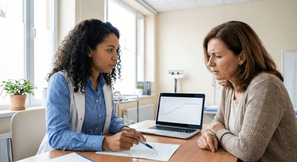 A physician consults with a patient about weight loss strategies using semaglutide at Lite Medical's Edina clinic, providing physician-led care for overcoming weight loss plateaus.