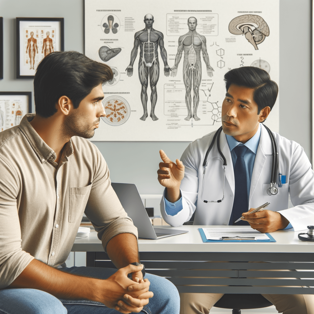 A physician strictly discusses the complex physiological link between low testosterone and poor sleep with a male patient at Lite Medical's Eden Prairie clinic, directly offering a highly comprehensive and fully structured diagnostic medical evaluation.